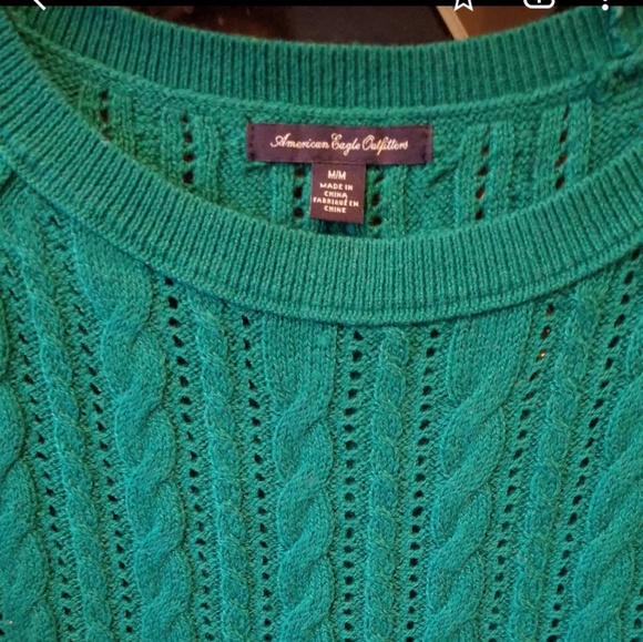 NWOT- Teal Loose Knit 3/4 Sleeve AEO Sweater - Picture 2 of 4